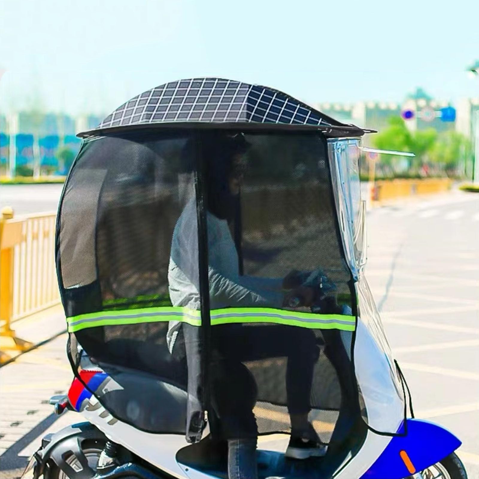 Universal Car Motor Scooter Paraguas Movilidad Parasol Cubierta para la Lluvia Impermeable, Scooter Plegable Movilidad Scooter Canopy (Color: Negro, Tamaño: Rejilla Negra) (Rejilla Negra Negra)