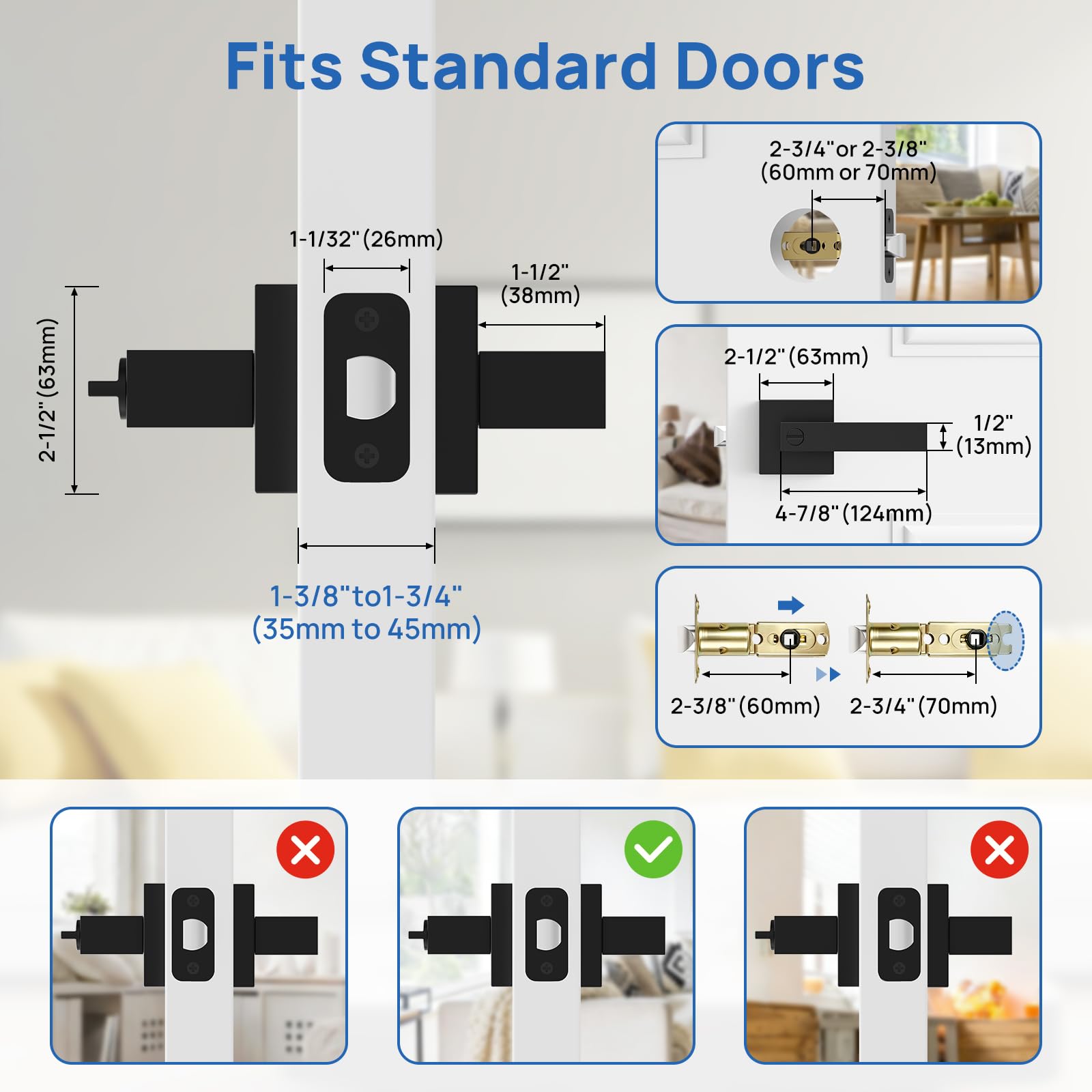 Matte Black Door Knobs - Keyless Security & Privacy -4