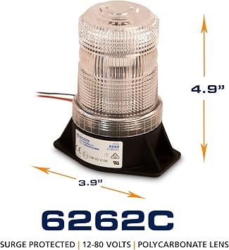 ECCO LED Beacon 5 Inch LED Beacon Warning Flash Clear Light 12V 80V for Industrial Vehicles Applications Tractor Forklift Excavator,