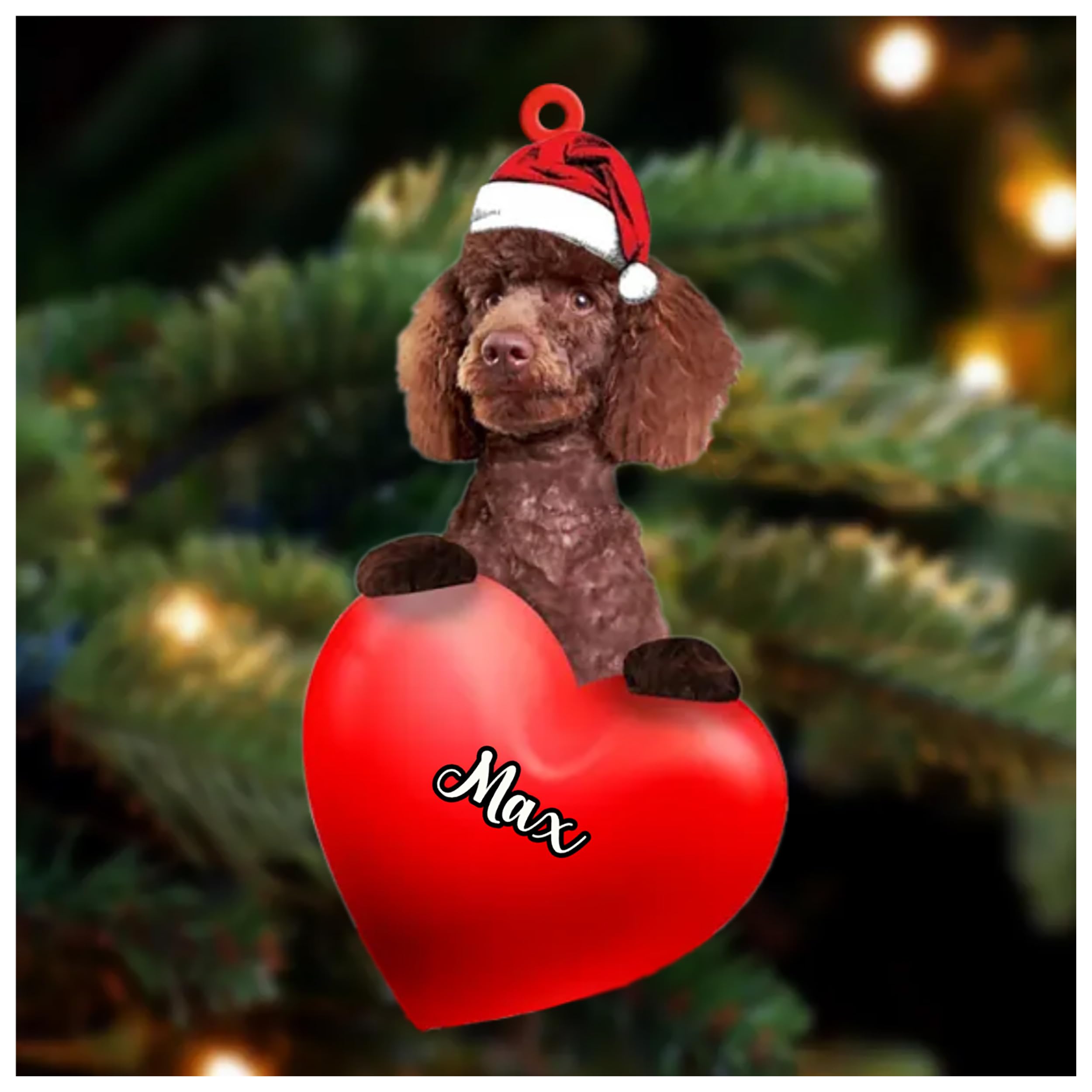 LOVELYPOD Personalized Miniature Poodle(Brown) Christmas Ornament, Custom Dog Breeds 3D 2 Layer Ornaments, Gift for Love Christmas, Birthday,
