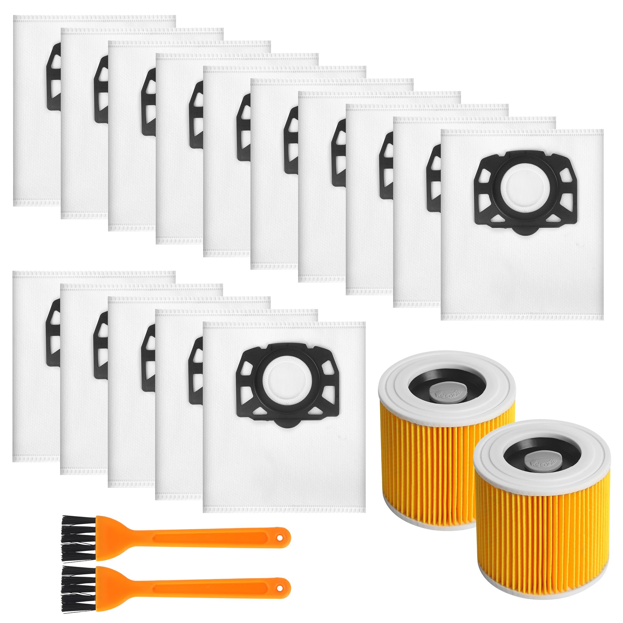 15 pezzi per Kärcher KFI 357 Sacchetti per Aspirapolvere +2 Filtri +2 Spazzole per Filtri Ricambi per Kärcher WD2 Plus, WD2, WD3, SE4002, SE4001 KWD1-3 WD3.200, 2.863-314.0