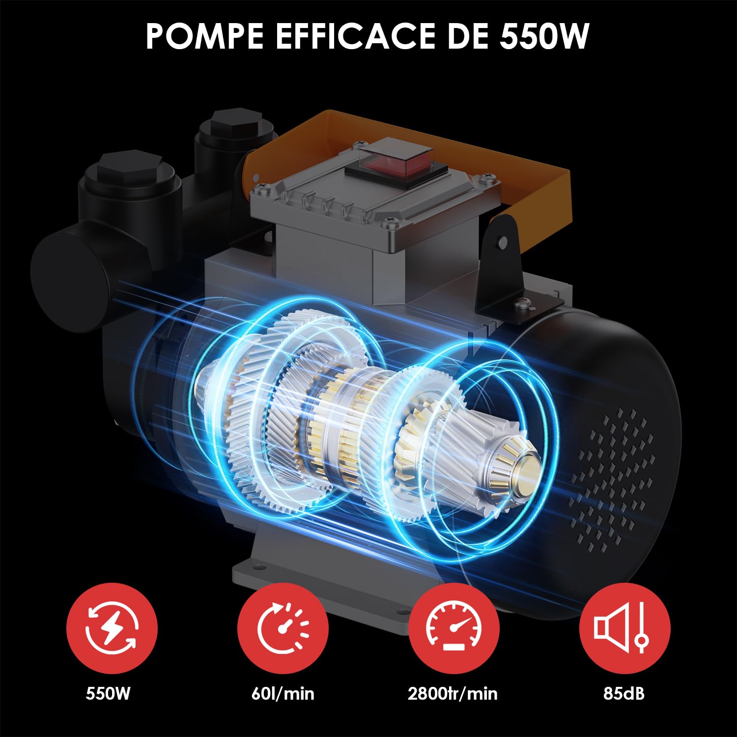 Bomba gasóleo, 220 V 550 W bomba de aceite autocebante, gasolineras móviles 60/min, con mangueras y boquilla(Diámetro de la boquilla20 mm), para camiones cisterna, etc