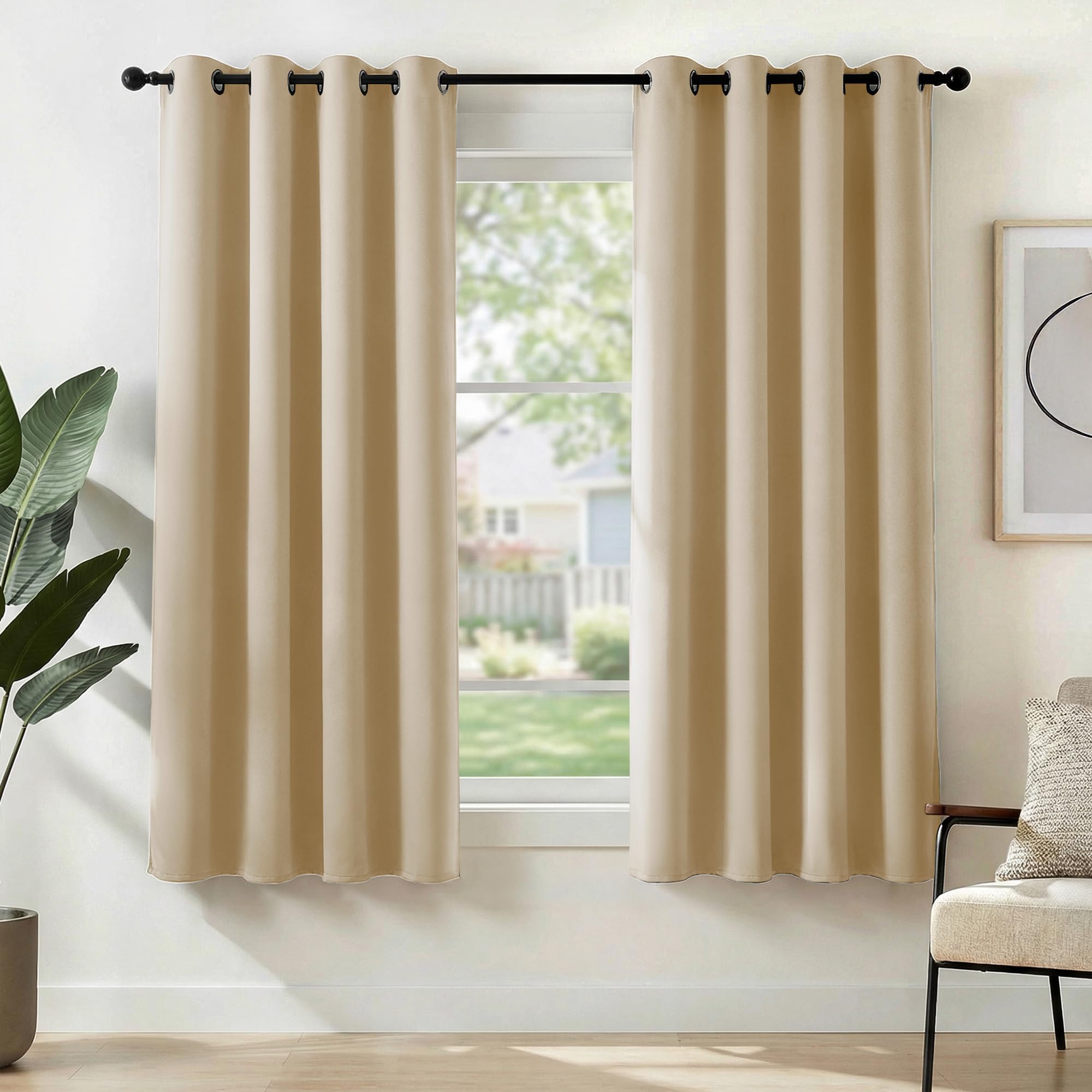 Deconovo Blackout Curtains Eyelet, Super Soft Thermal Insulated Noise Redudcing Bedroom Curtains for Living Room, 46 x 63 Inch, Biscotti Beige, 2 Panels — image 1
