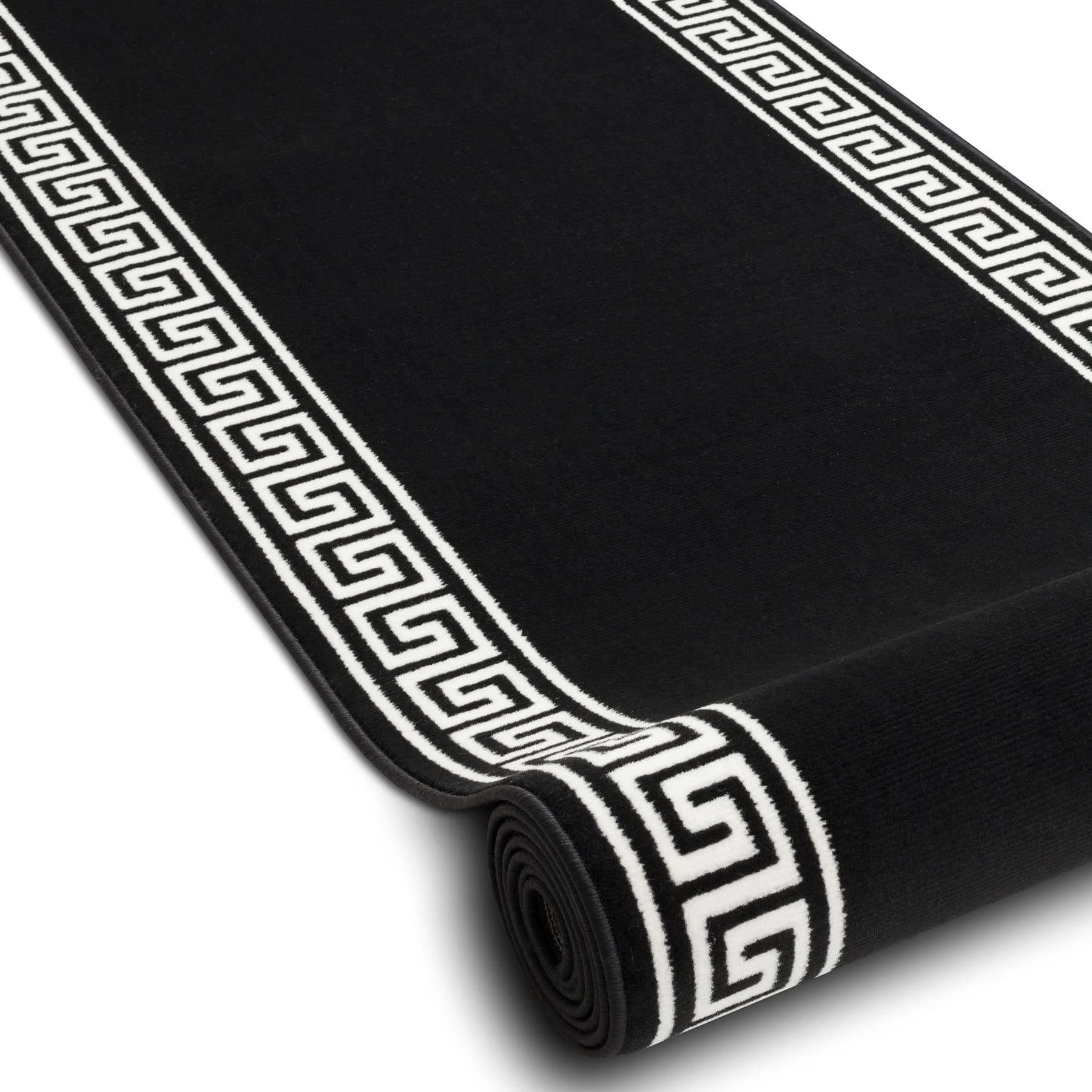 rugsx Läufer BCF MORAD Grek - Griechisches Muster in Schwarz - Matte für Flur, Küche & Eingangsbereich - Teppichläufer 100x250 cm