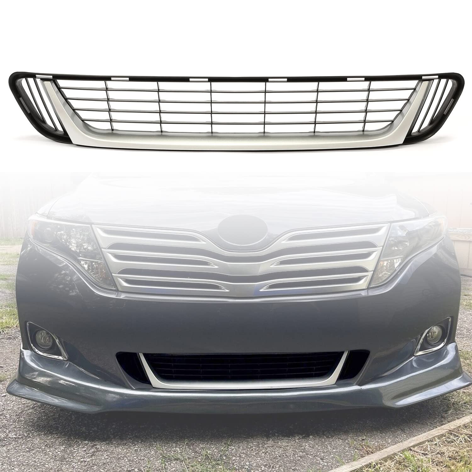 Front Bumper Upper & Lower Grille Molding Trim Set – For Toyota Venza 2013-2016 Silver