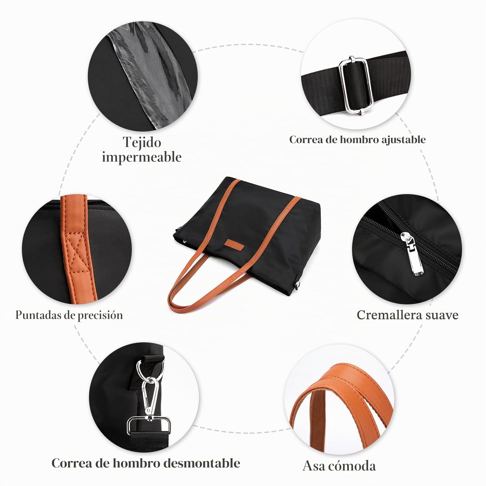 Bolso Totes para Mujer Maletín para Portátil de 15.6 Pulgadas Bolsa de Hombro de Casual Bolsos de Mano Señora Bolsos Bandolera para Viajes Escolares Trabajo Negro
