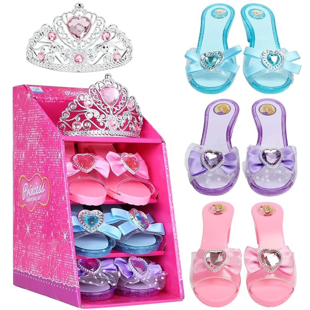 Mastom Girls Princess Dress Up Shoes and Tiara Play Set | 3 Pairs of Shoes 1 Tiara Role Play Collection Fashion Princess Shoe For 3 4 5 6 years Little Girls product thumbnail 3