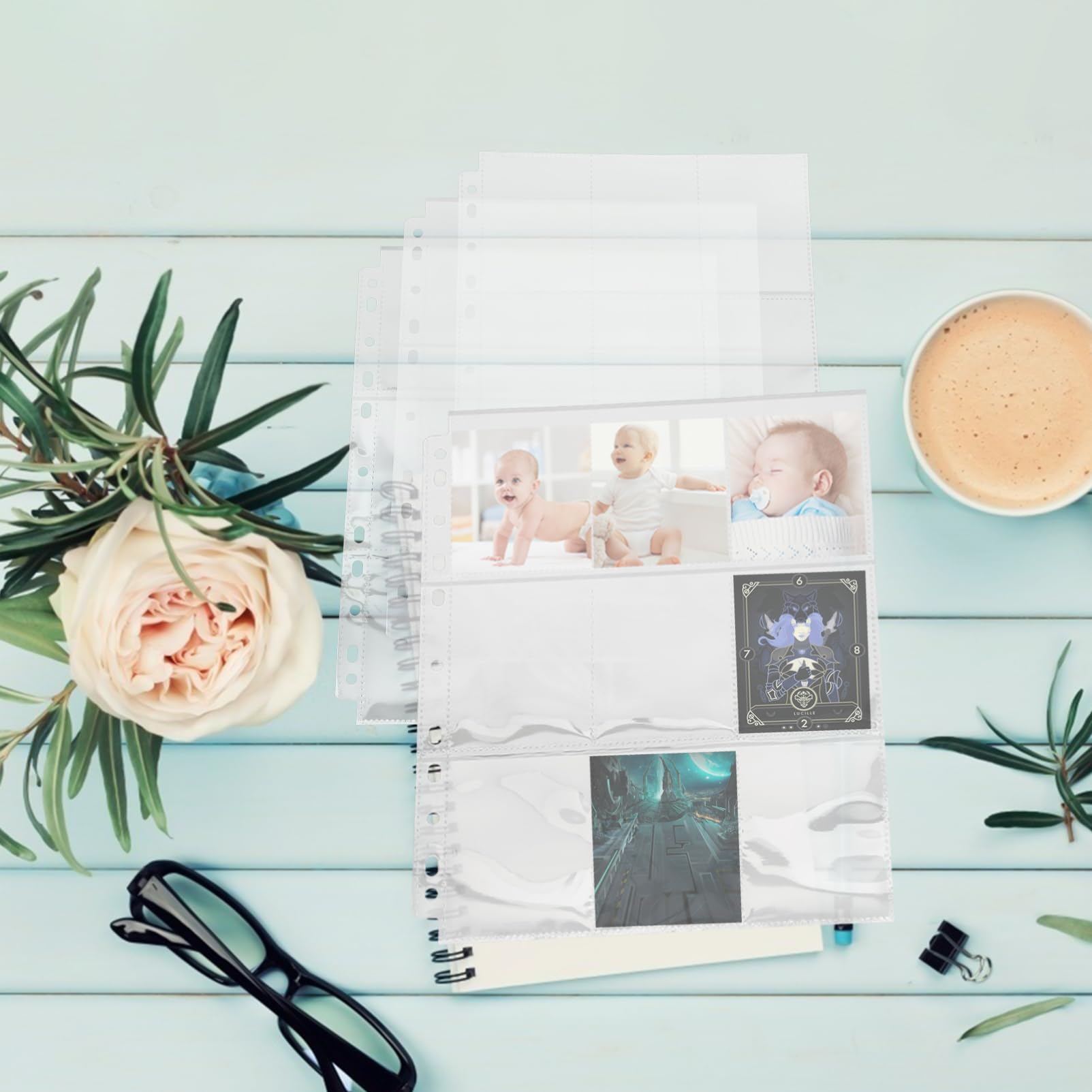 Abaodam 50 Pagine Porta Carte in Pvc, 9 Tasche per Foglio, Trasparenti, per Carte Collezionabili e Foto, Protezione per Raccoglitori