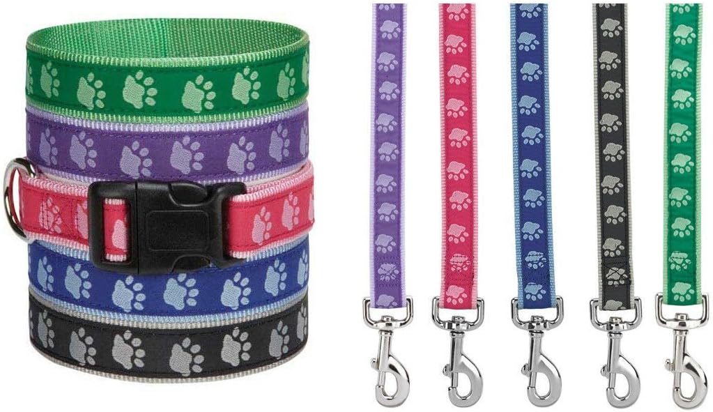 Guardian Gear Two Tone Pawprint Dog Lead Leash Selections Stylish Paw Print Reinforced Ribbon(Large Black Lead)
