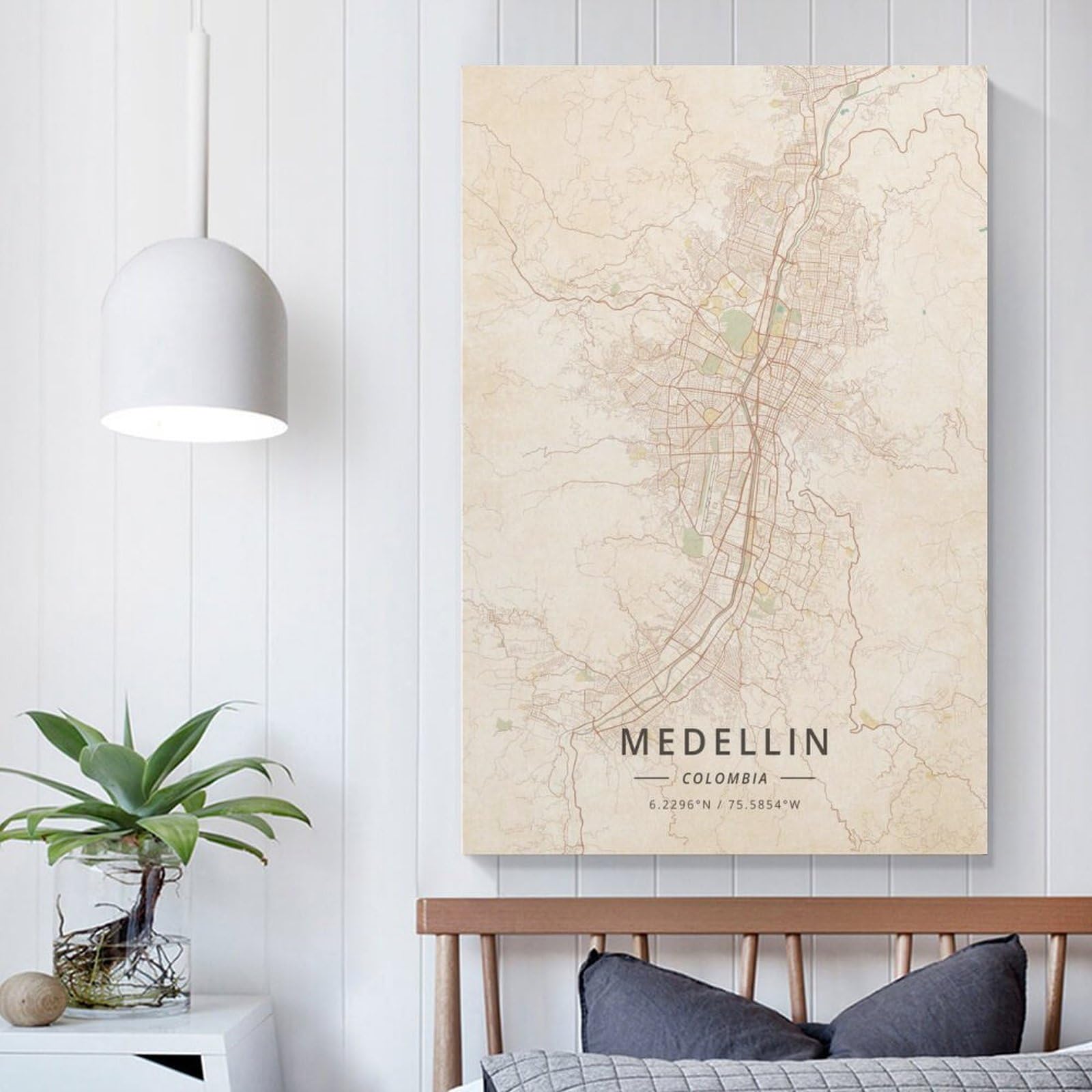 LZTEN Póster de mapa de Medellín Colombia con impresión vintage en lienzo, arte de pared, dormitorio, oficina, habitación, regalo, sin marco, 60 x 90 cm