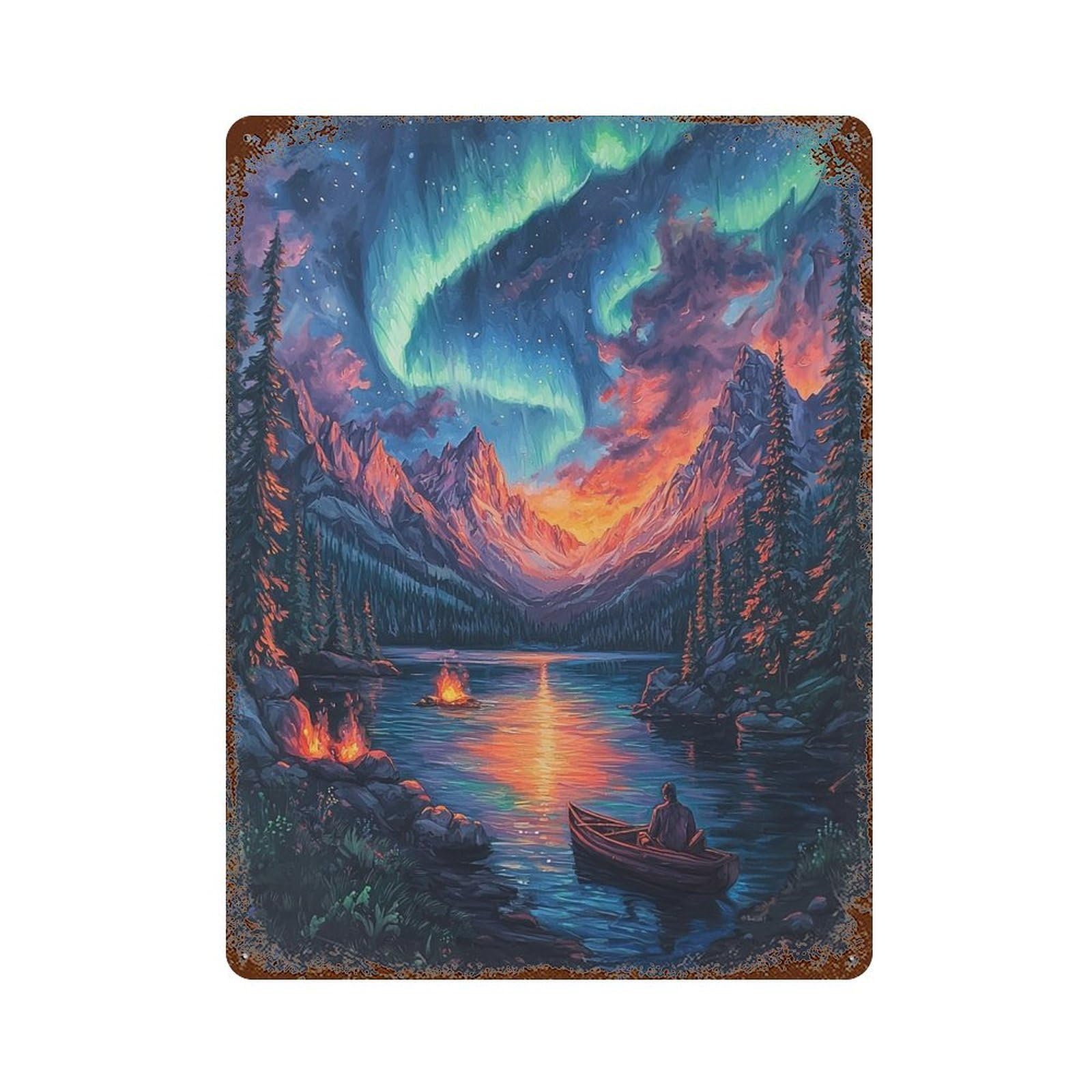 Aurora Borealis Serenity Decorative Tin Sign 15.7"x11.8", Shabby Chic Decor for Garage, Pub Or Kitchen