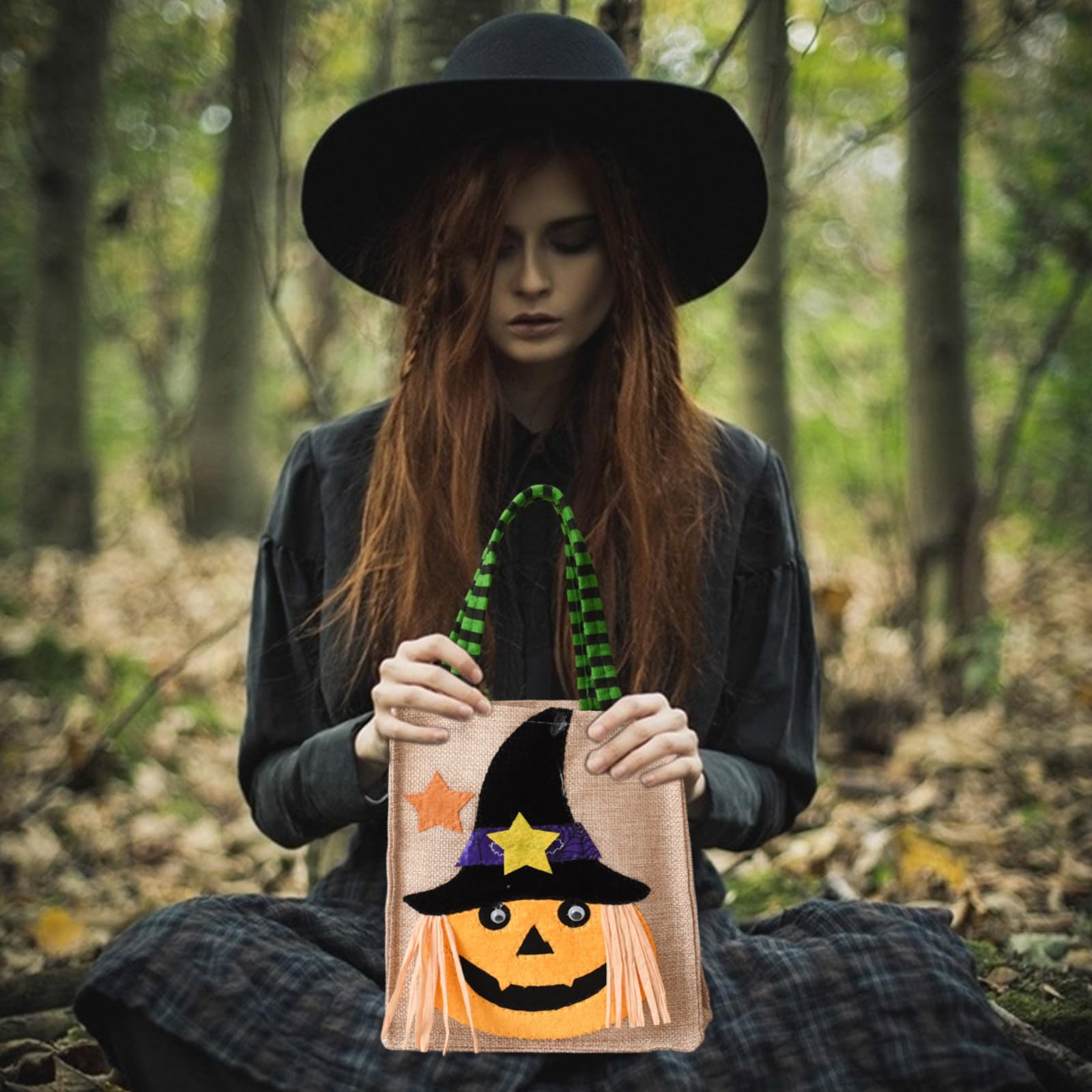 Halloween Treat Bags Trick or Treat Bags Cute Pumpkin Candy Bags with Handles Non-Woven Tote Bags Candy Present Bags for Party Favor Supplies Decoration (1Pcs)