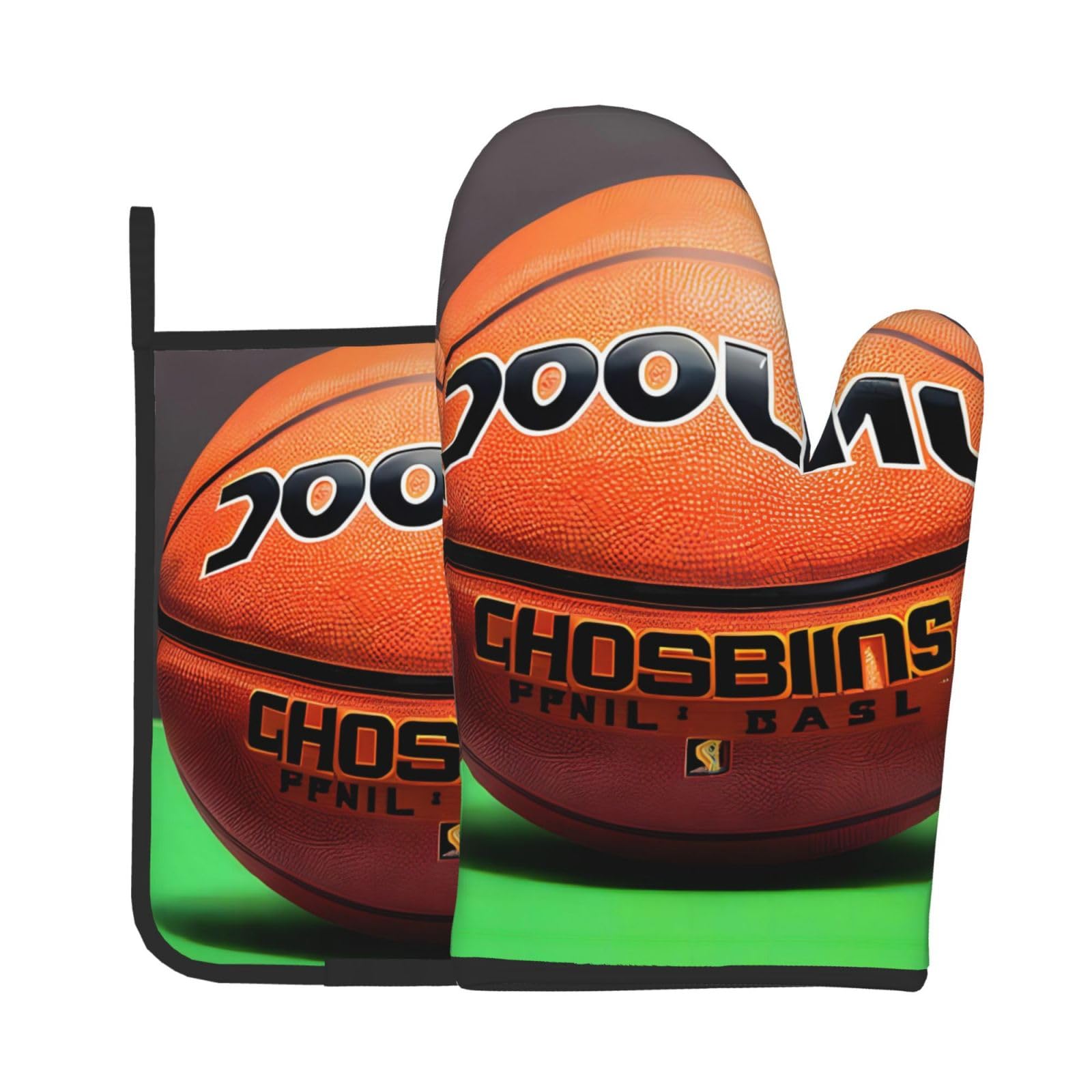Oven Mitts and Potholders Set of 2 for Kitchen Baking Cooking GrayBasketball Background Thick and Durable