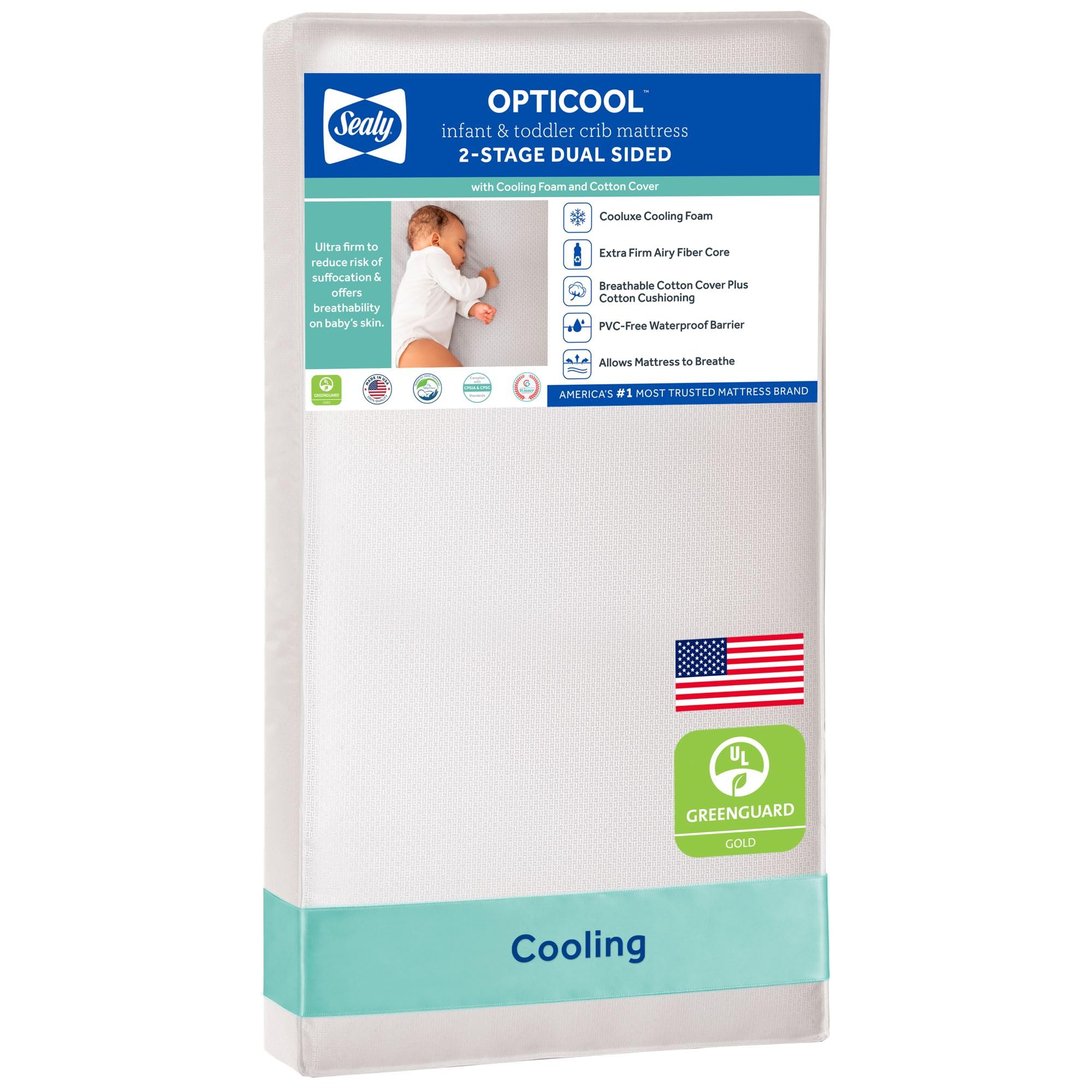 Sealy Baby 2 Stage Infant Crib Mattress Plus Toddler Bed Fit, OptiCool