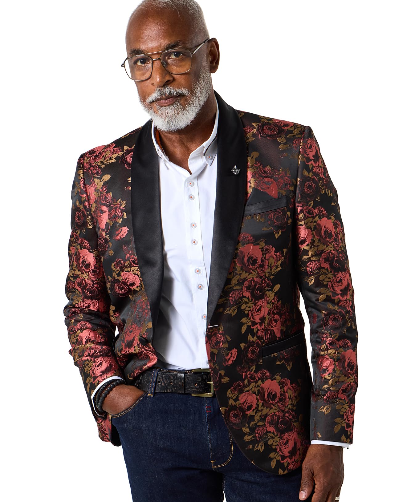 Joe Browns Mens Shawl Collar Statement Floral Print Blazer Regular Berry UK 40