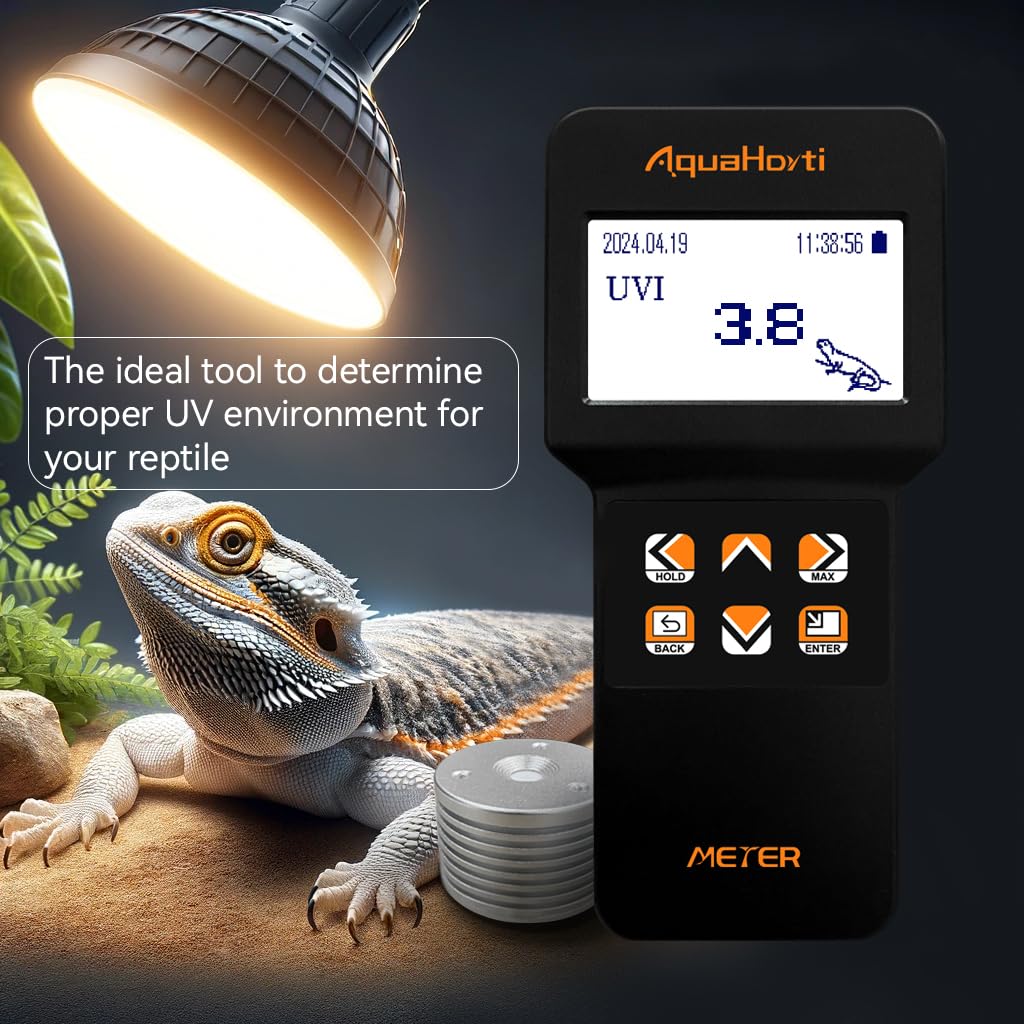 Medidor de índice UV para reptiles, 0-388.9, para lámpara fluorescente UVB y luces LED, registro de distribución UVI