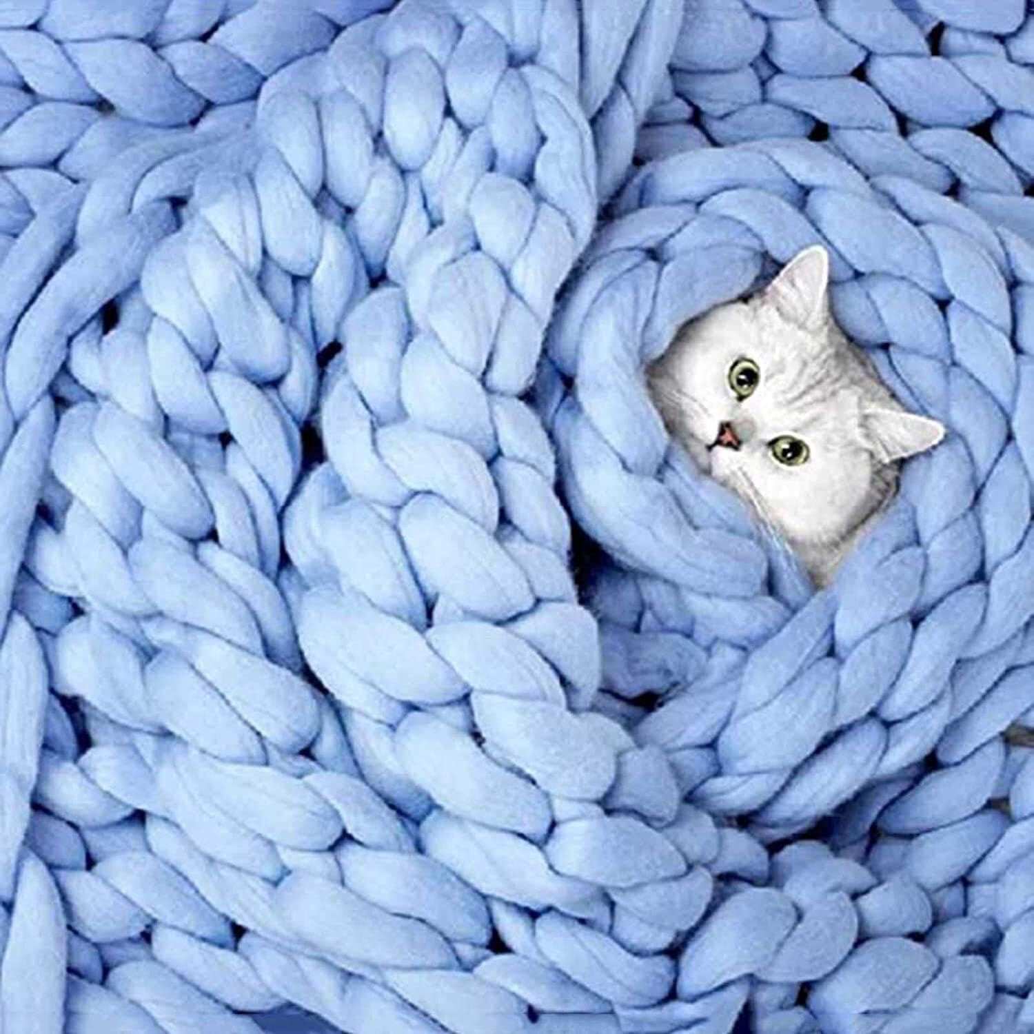 Couverture en tricot épais bleu ciel pour soulager le stress