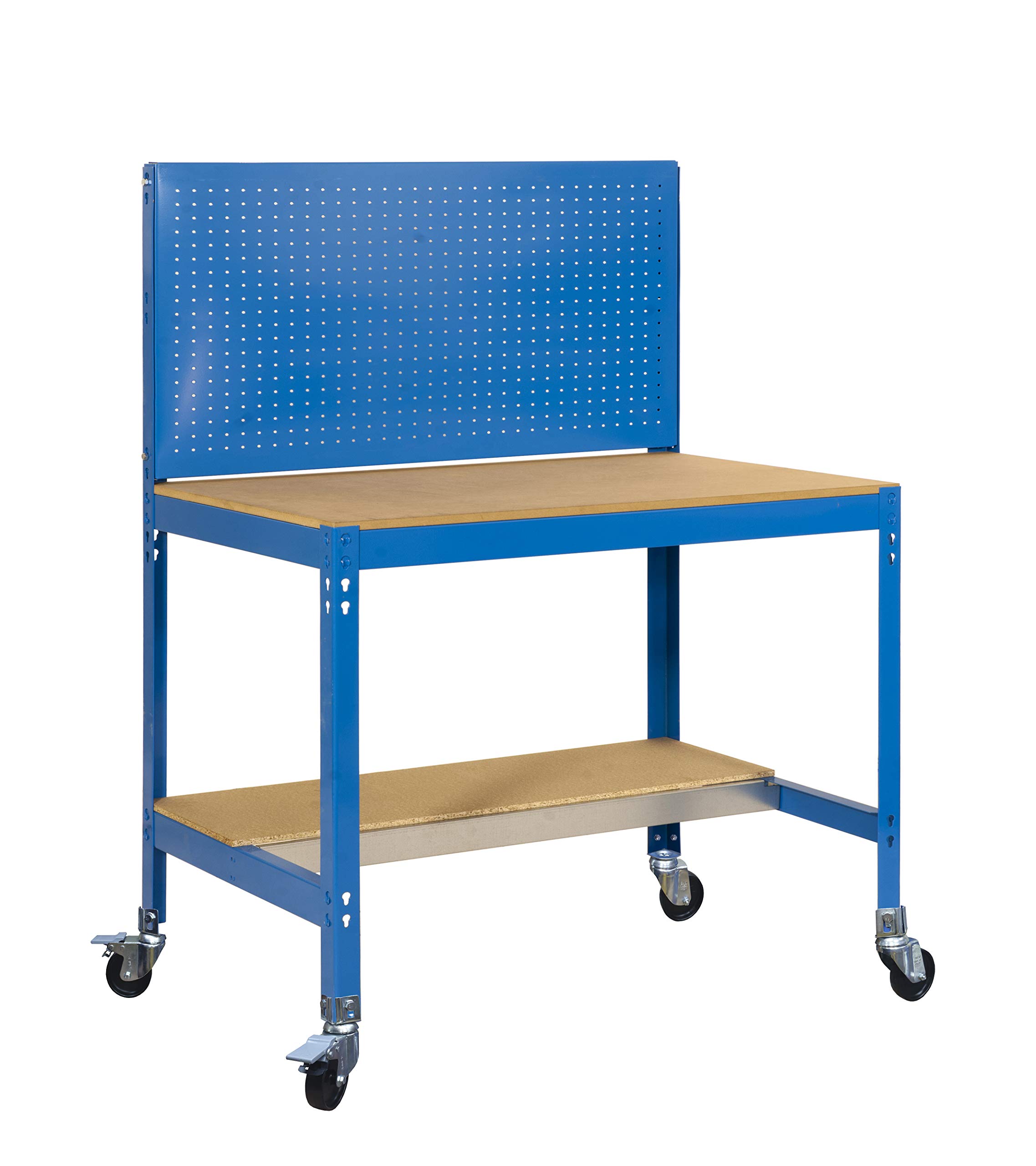 Simon Rack Banco de Trabajo Taller con Ruedas 910x610 mm - BT2 | Panel Perforado, Tablero madera 16 mm, Capacidad Carga 120 kg, Azul , Pintura anticorrosión, Montaje sistema clic