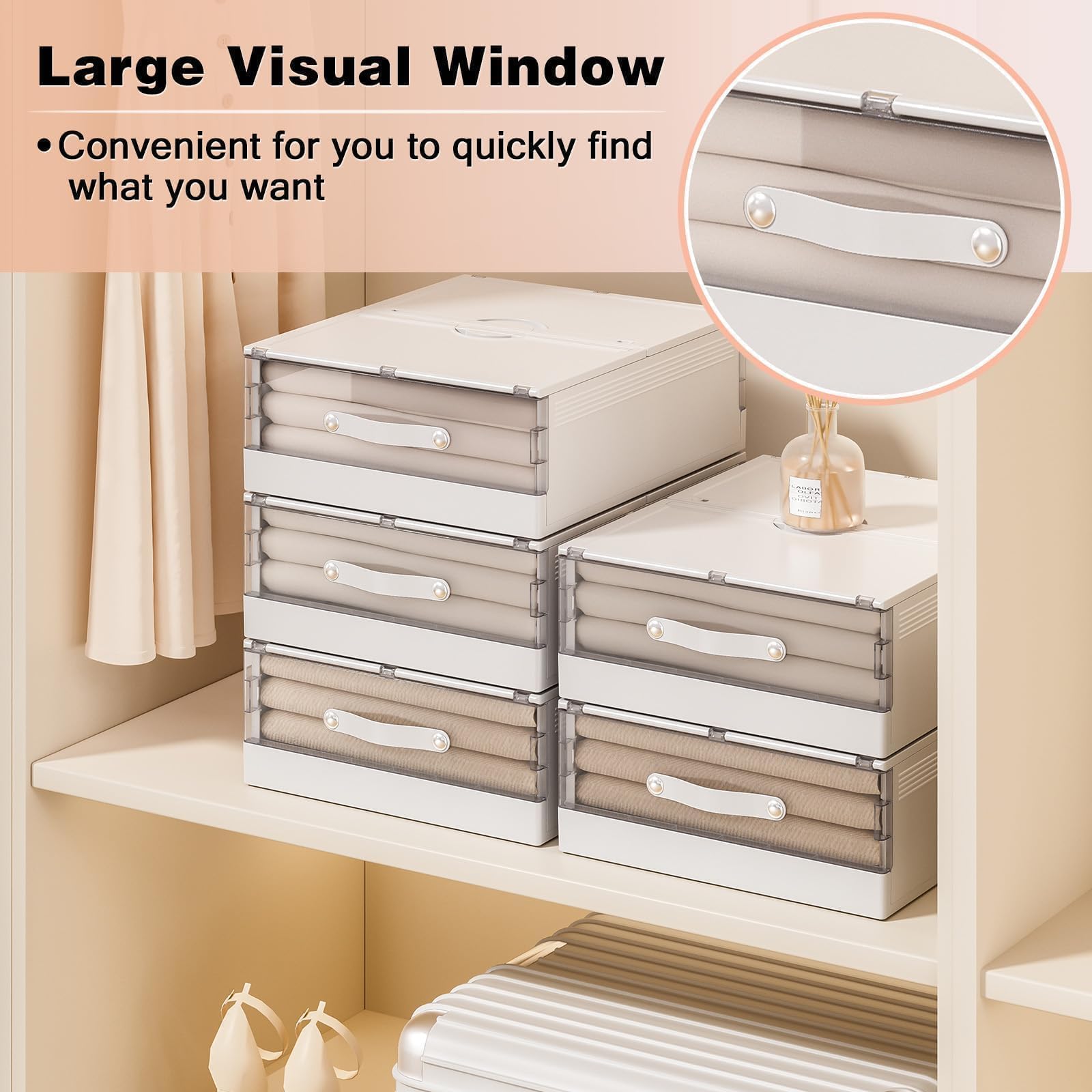 GUDEMAY Unterbett Aufbewahrungsbox, Kleiderschrank Kunststoff Aufbewahrung Bettwäsche Organizer Faltbar mit Griff, Unterbettkommode Ideal für Bettlaken, Decken, Bettbezüge, Kleidung - 4er-Set Weiß