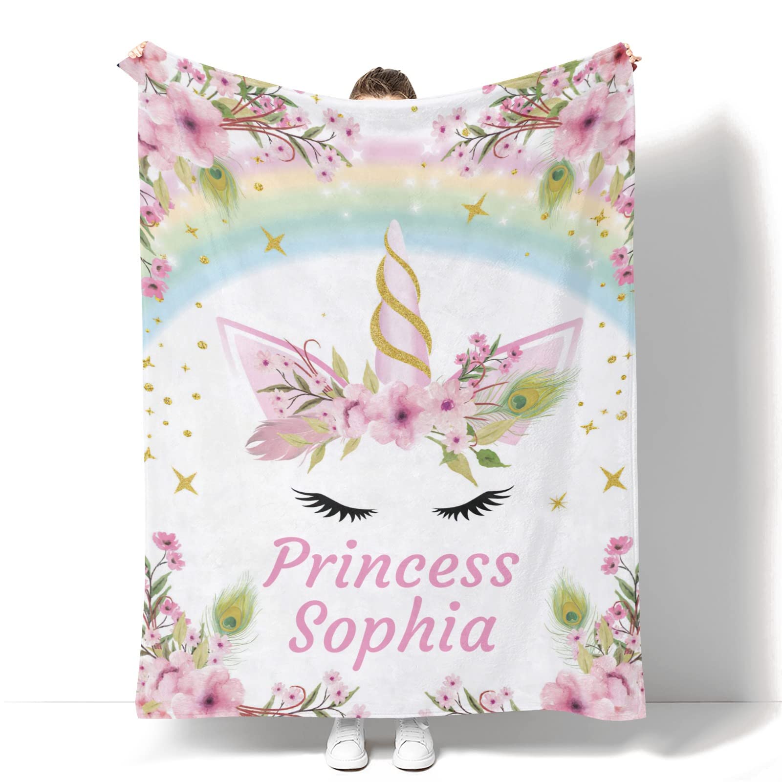 Personalized Floral Unicorn Blanket for Girls Personalized Custom Baby Blanket for Girls with Name Personalized Baby Gifts for Girls Pink Soft Girl Blanket - Floral Unicorn1 30x40in