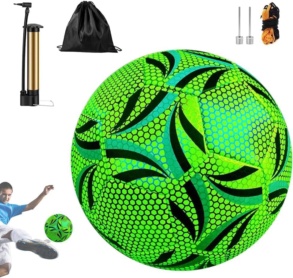 KQWVZ Leuchtender Fußball Größe 5, Reflektierender Soccer, Fluoreszierender Fussball Mit Pumpe, Reflektierender Fußball Für Fußballtraining Nachtspiele Drinnen Und Draußen Für Nachtspiele Kinder