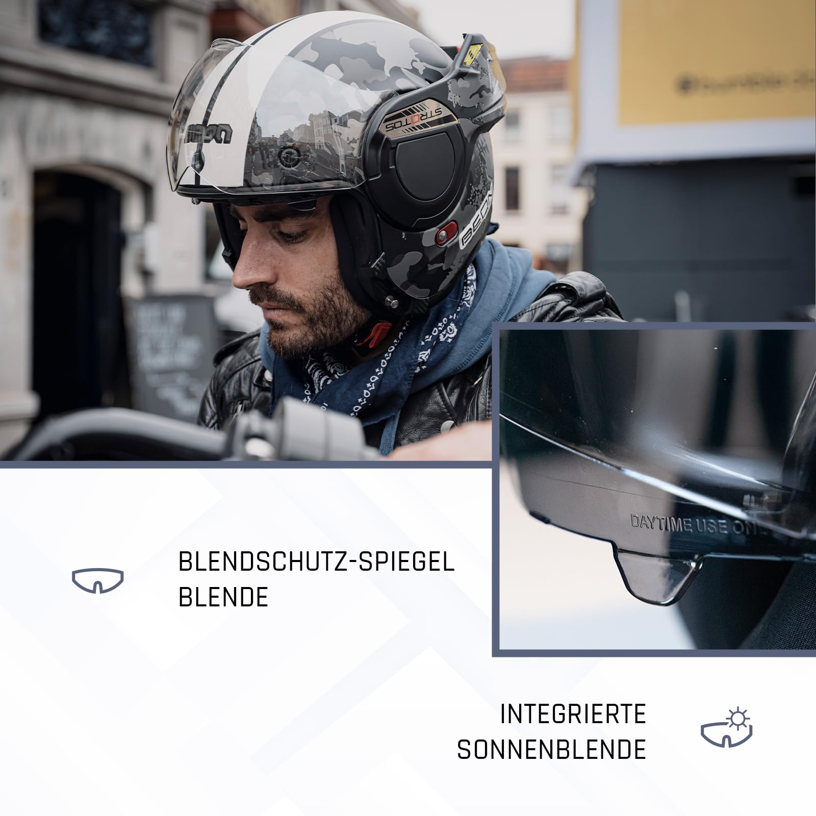 BEON Stratos Motorradhelm - Systemhelm Klapphelme mit Visier und Sonnenblende - Rollerhelm Sonnenblende - Motorrad Helm Damen & Herren - Integralhelm 180° Klappbar - Anti-Kratz-Visier - XXL