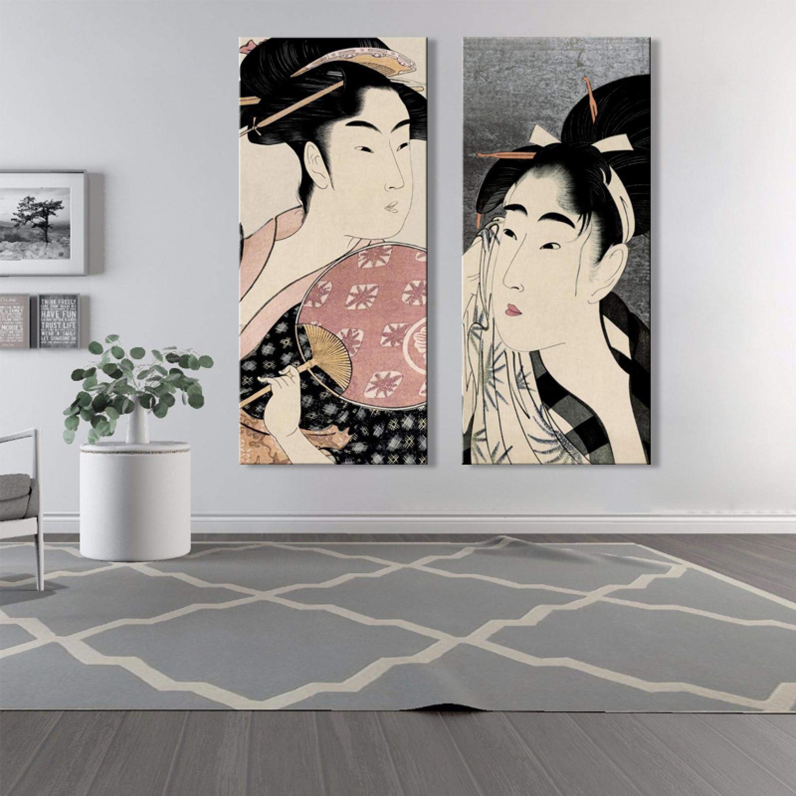 歌麿 浮世絵 女性の肖像画 木製フレーム付き(パネル) 楽天市場