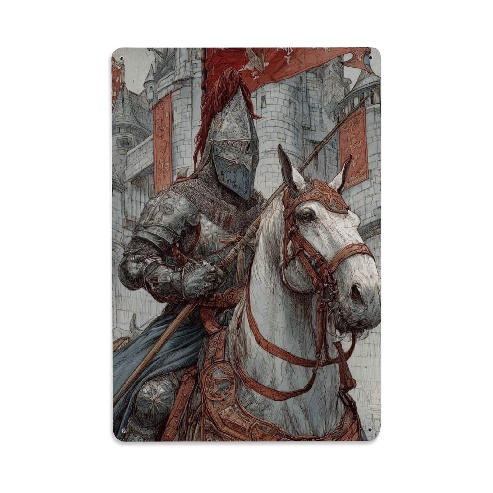 Temple Crusader Of Templar Knight Medieval Spiritual Symbol Metal Tin Sign Plaque Wall Decor for Cafe, Man Cave, Club Bar, Office, Home Garden Round Metal Poster 8x12Inch