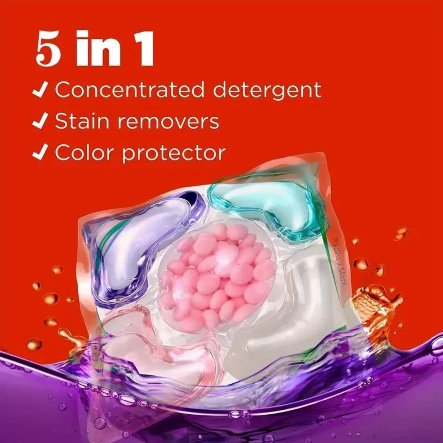 Radhav Mart 5-in-1 Dissolvable Magic Laundry Pods for 10 Washes | Tough Stain Fighter for Top & Front Load Machines | High Efficiency With Long-Lasting Fragrance | Floral Aroma & Eco-Friendly 3