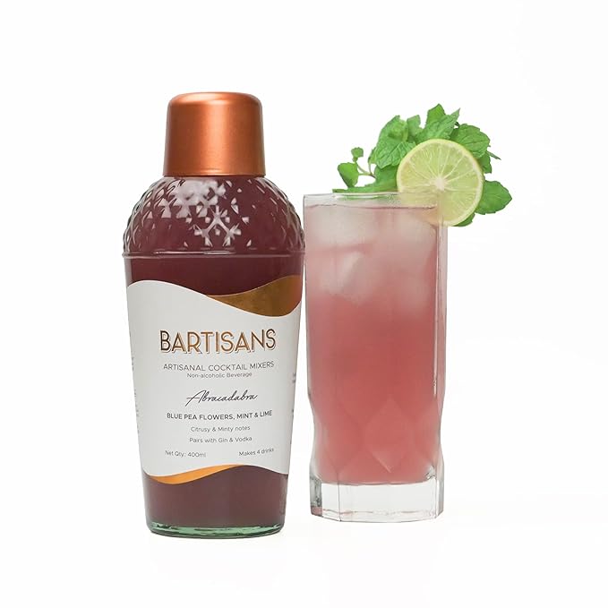 Bartisans Abracadabra Blue Pea&Mint Cocktail Mixer 400Ml,Alcohol Pairing For Drinks Whiskey Rum Gin Vodka,Amazing Replacement For Tonic Water Fruit Juice Ginger Ale Mojito Syrup Soda Cranberry,Liquid