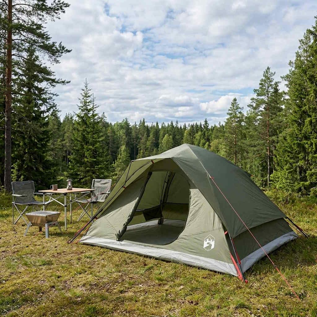 Namiot natychmiastowy, oliwkowy, zielony, z poliestru i stali, 305 x 215 x 140 cm, składany, z otworem powietrznym, na kemping, wędrówki, trekking, festiwal, na świeżym powietrzu i rodzinne