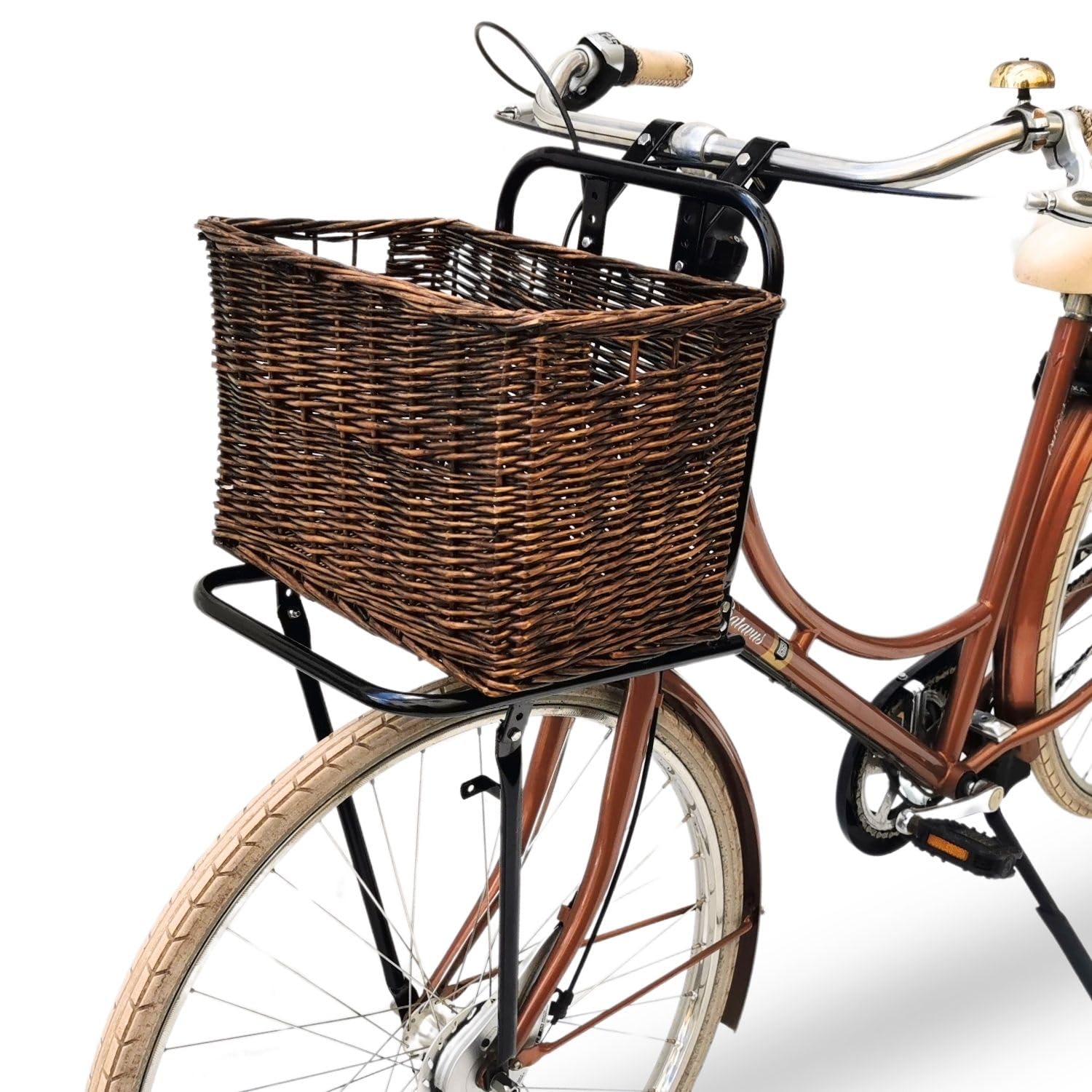 Fahrrad Gepäckträger vorne Frontgepäckträger - Fahrradgepäckträger Vorderrad - Red Loon Fahrrad Frontträger - Stahl Front Loader - Gepäckträger vorne universell - inkl Fahrradkorb aus Rattan