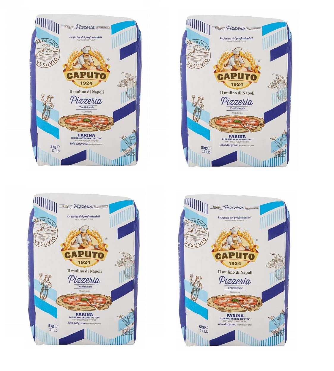 4 harinas de trigo blandas tipo OO para pizzas, 5 kg