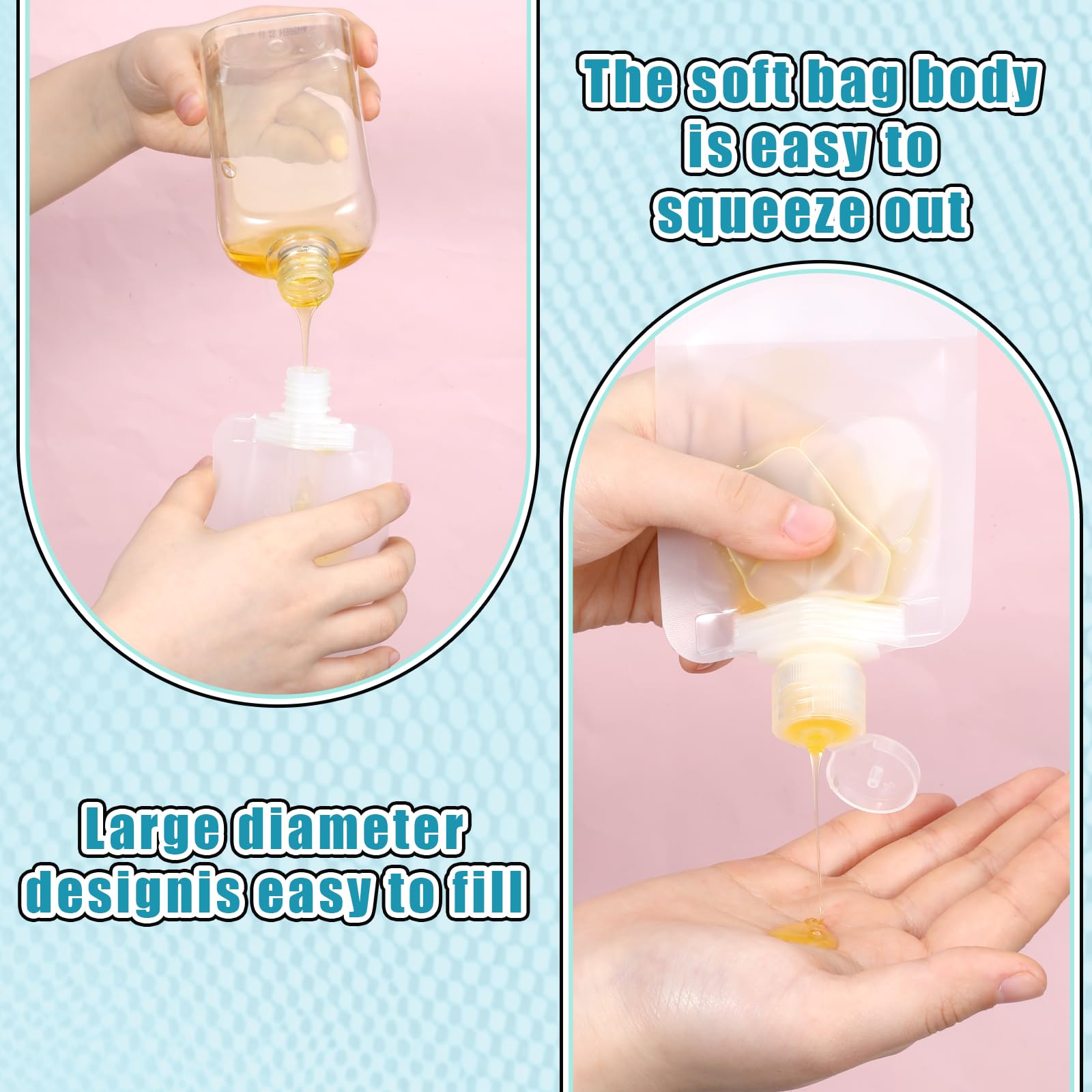 12 sacchetti da viaggio per articoli da toeletta, sacchetti portatili per cosmetici liquidi, ricaricabili, contenitori da viaggio per shampoo, balsamo, lozioni (30 ml/50 ml/100 ml), Trasparente, 3