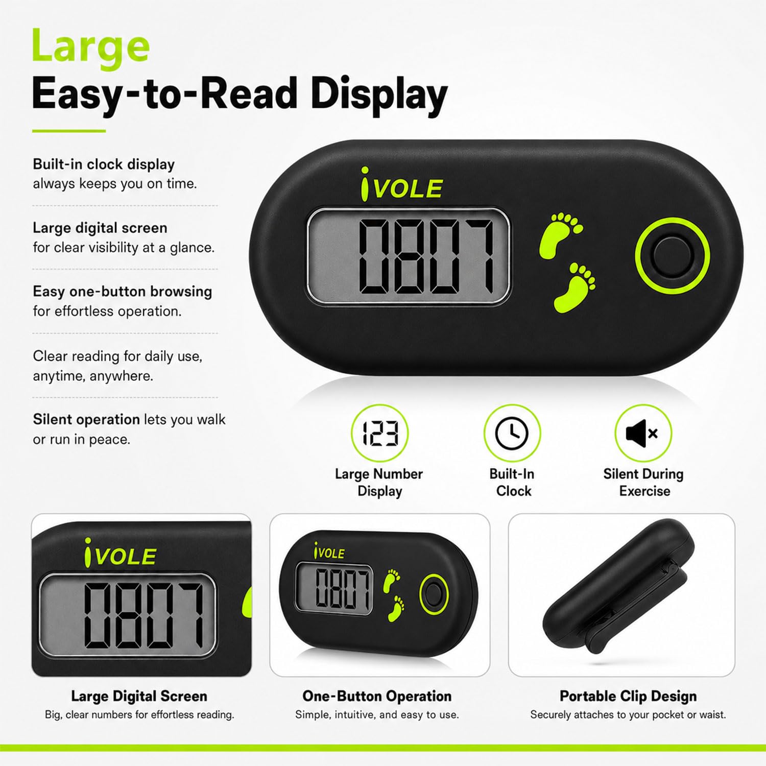 Podomètre 3D pour la Marche,Mini Podomètre，Podomètre Numérique Portable，Podomètre 3D，Pedometer Bracelet， Compteur de Pas avec Clip，Podomètre Numérique 3D pour la Marche