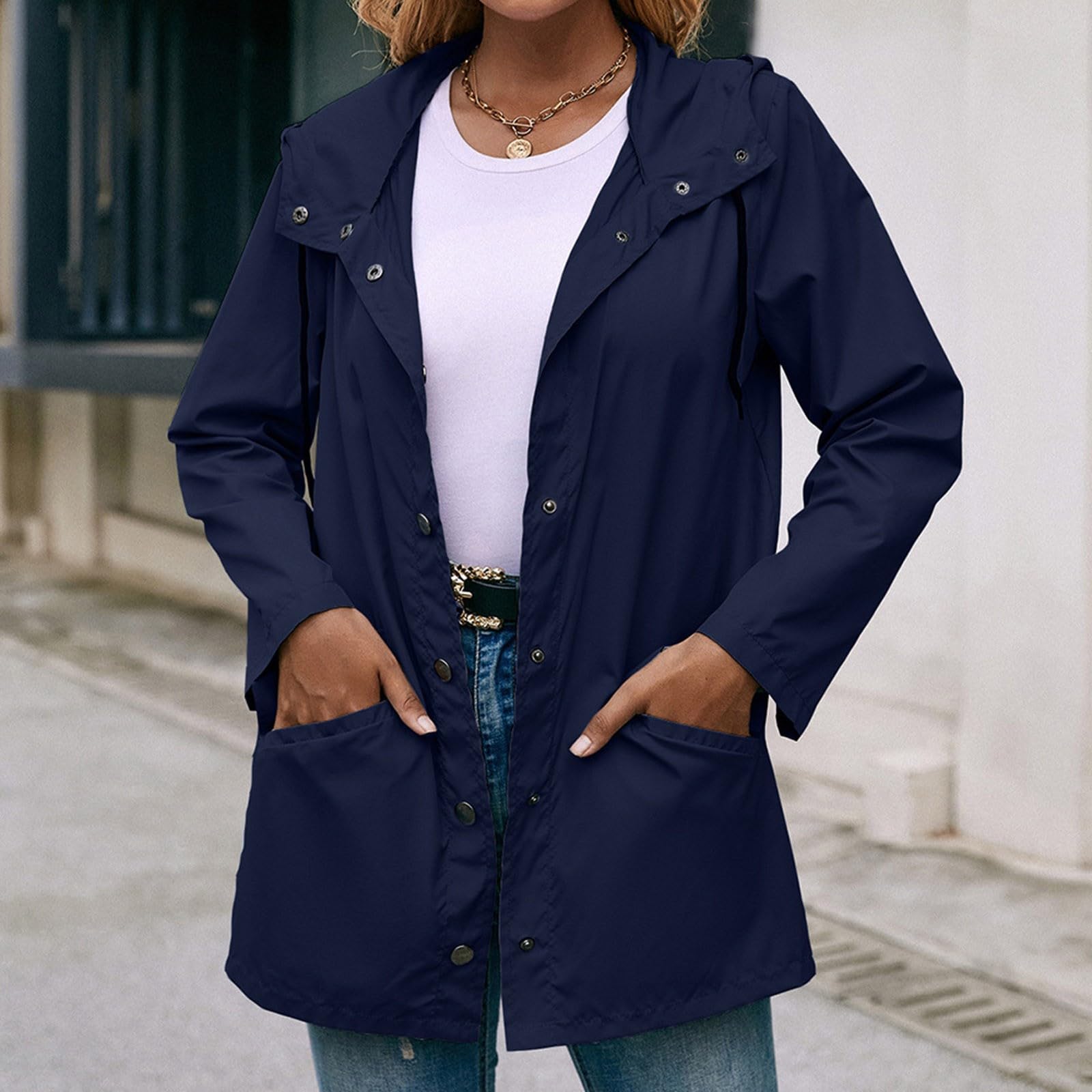 Generisch Chubasquero ligero para mujer al aire libre montañismo ropa deportiva con capucha casual senderismo impermeable chaqueta cortavientos de longitud media chaqueta abrigo chaqueta para correr