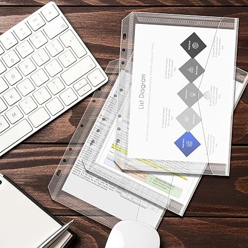 Miniatura 7 de Bolsillos para carpeta de 8.5 x 5.5 pulgadas, mini bolsillo de polietileno para carpetas de 5.5 x 8.5 pulgadas, 7 agujeros perforados, paquete de 12