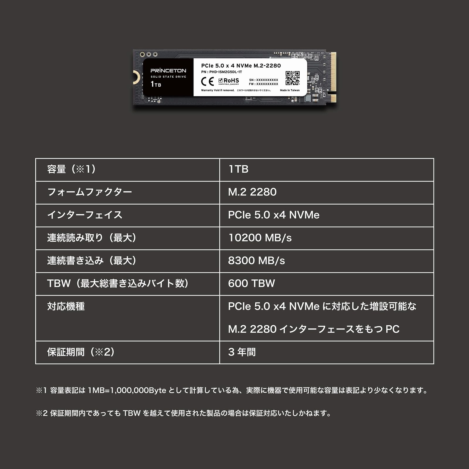 Amazon | プリンストン M.2 PCIe5.0x4 NVMe 対応 内蔵型SSD (1TB) PHD