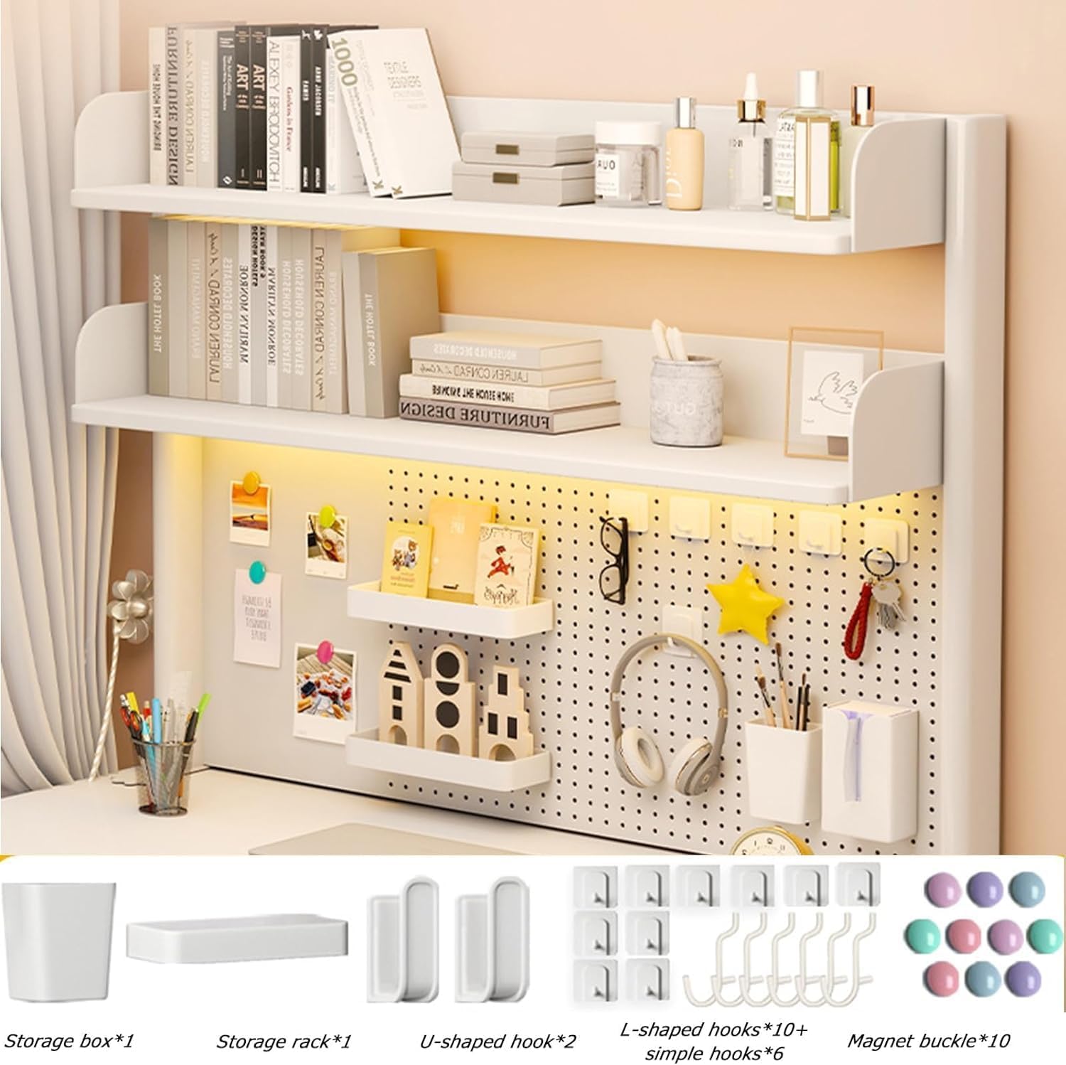 Mensola Organizer da scrivania con Morsetto, Pannello Forato per postazione di Lavoro per Computer - Pannello di Privacy per scrivania da Gaming, Accessori per mensole da scrivania