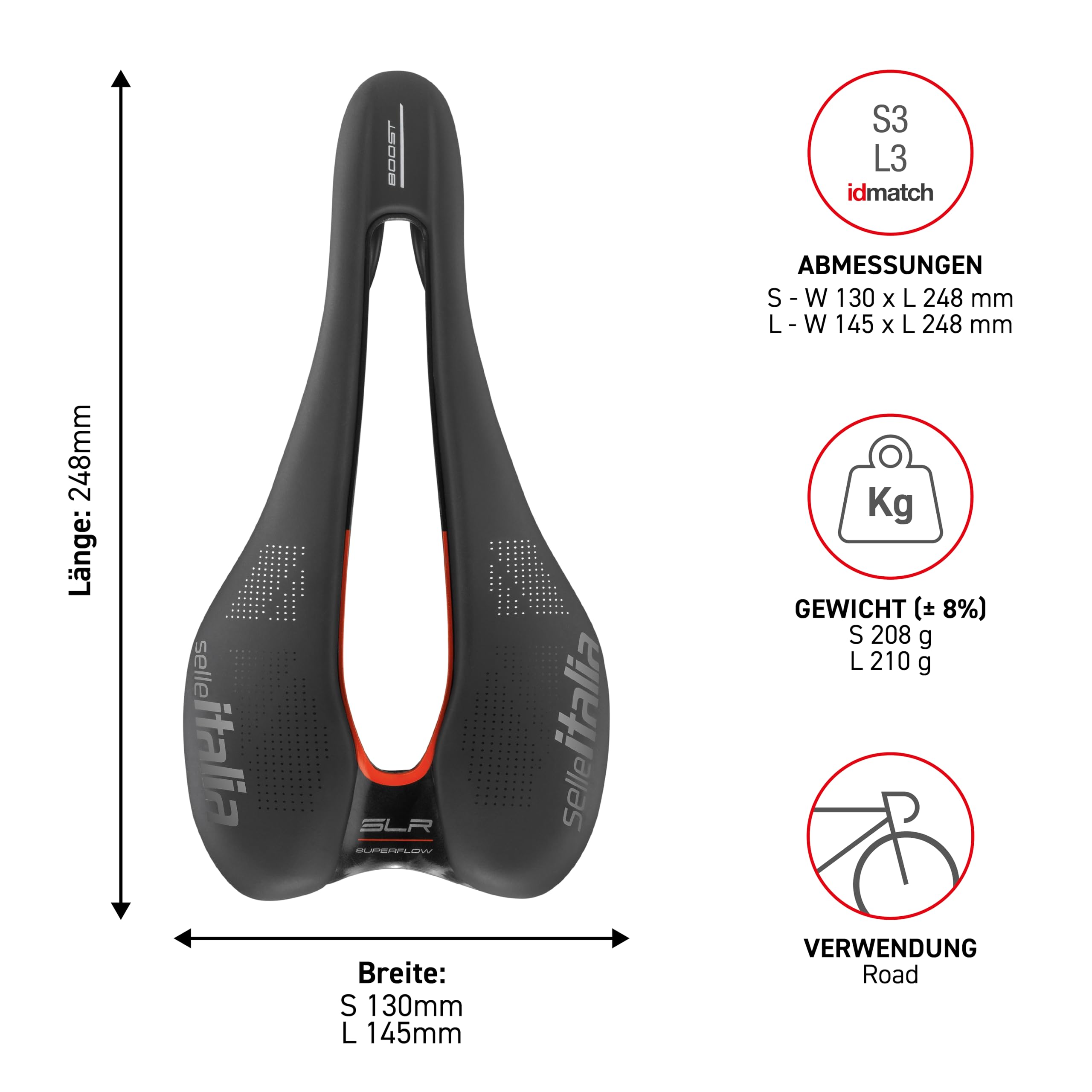 Selle Italia SLR Boost KC TM Superflow - Fahrradsattel mit klassischem SLR-Design, bequemer Rennradsattel aus Gel und Superflow-Loch, Chrom-Mangan- Rahmen