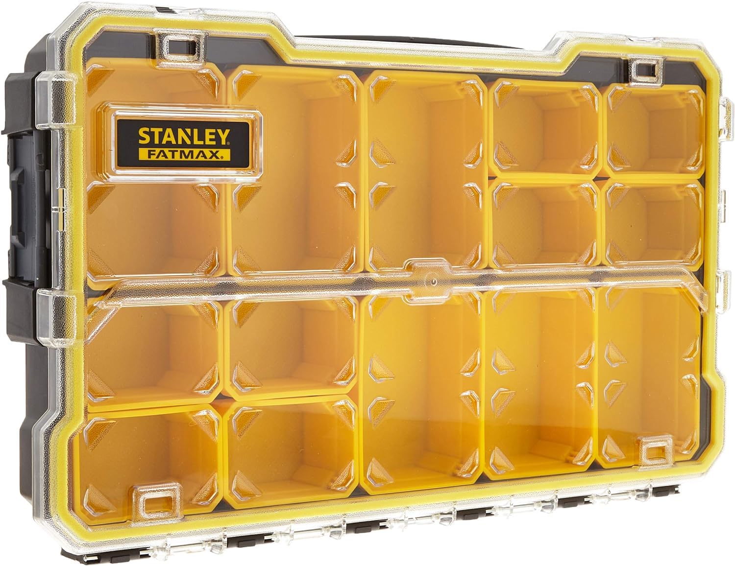 Stanley Torba Narzędziowa, Czarny/Żółty, 19.02 x 11.22 x 13.39 cm & Stanley Fmst1-75779 Profi 2/3 Range FatMax - Przezroczysta pokrywa - Plastikowe klipsy - Wodoodporna - Ip53 - Bez uchwytów