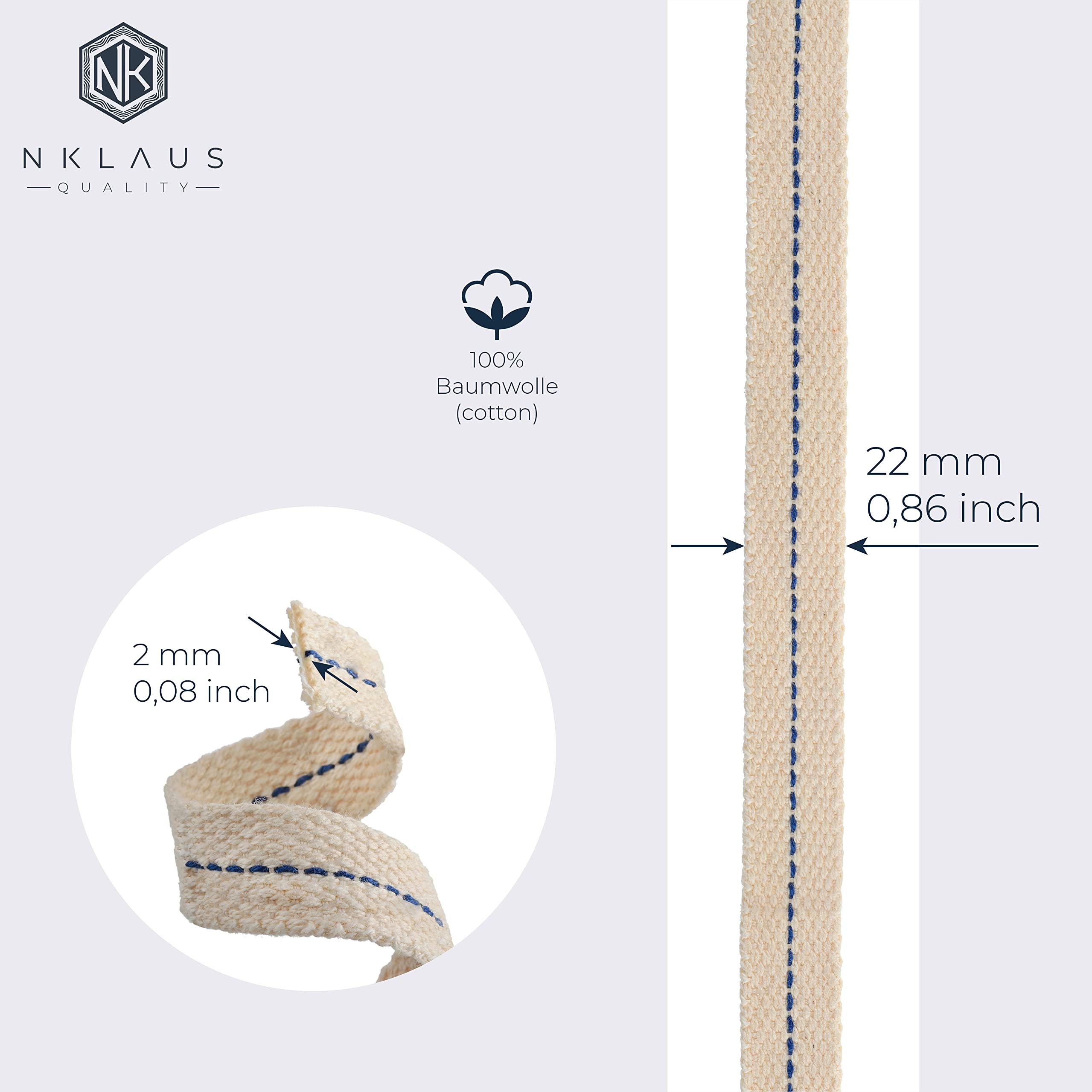 Accesorios Iluminación Vintage Mecha De Algodón Natural NKlaus 9 Mm X 3 M - Para Lámparas De Aceite Firehand, Kosmos Mecha Plana Petróleo Purificado