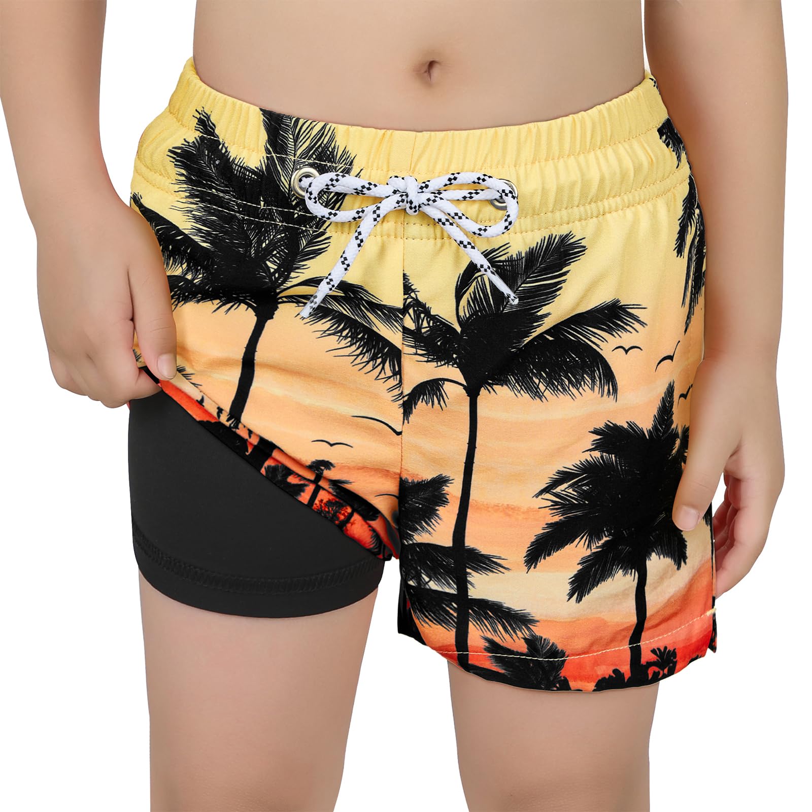 Boys Swim Trunks with Boxer Brief Liner Swim Shorts Compression Liner Youth Anti Trunks
