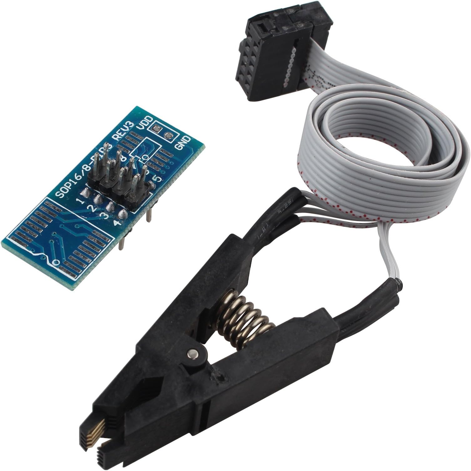 CQRobot SOIC8 SOP8 IC Test Clip with Cable, Testing Clip Socket Adpter for Flash EEPROM BIOS 24 25 93 Programmer.