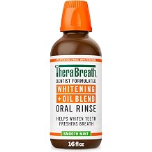 TheraBreath Whitening + Oil Blend Oral Rinse, Smooth Mint, 16 Fl Oz Pack of 12