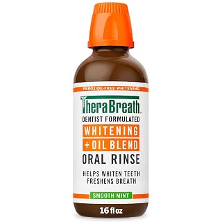 TheraBreath Whitening + Oil Blend Oral Rinse, Alcohol-Free & Peroxide-Free Mouthwash Helps Whiten Teeth & Freshen Breath, Smooth Mint, 16 Fl Oz - Amazon product rated Grade A