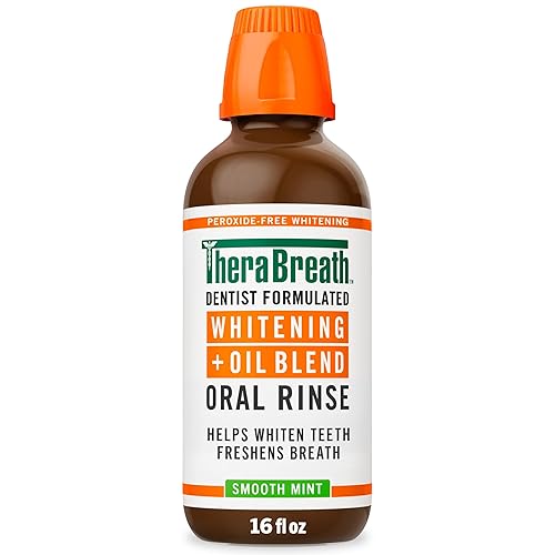 TheraBreath Enjuague bucal Whitening + Oil Blend - Enjuague bucal sin alcohol y sin peróxido que ayuda a blanquear los dientes y refrescar el