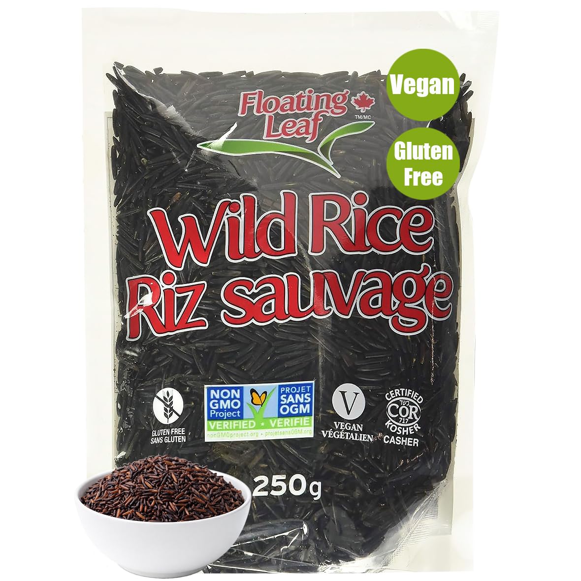 Floating Leaf Pure Long Grain Wild Rice - Non-GMO & Gluten free | Organic Wild Rice Riz Sauvage (Pack of 1) 8 oz | All Natural Vegan Healthy Food for