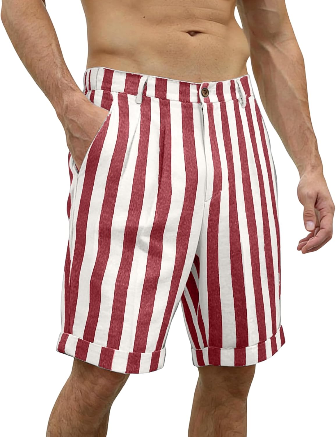 Ymosrh Men's Summer Shorts Lightweight Striped Pleated Front Beach Dress Shorts S-3XL