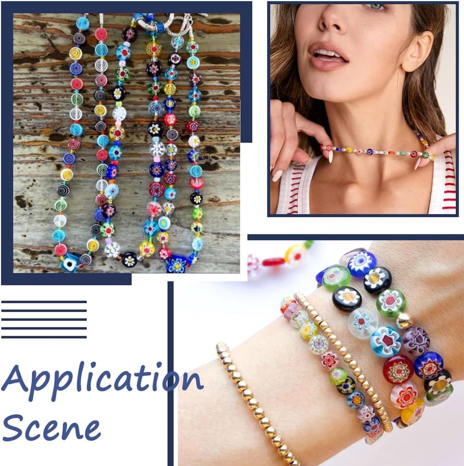 KISSITTY 10 Strands Handmade Millefiori Lampwork Glass Flat Round Spacer Beads Mixed Styles 6x3mm 15.9" for DIY Craft Jewelry Making (About 66pcs/Strand)